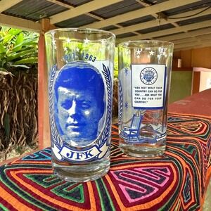 Vintage John F. Kennedy JFK‎ Memorial Glasses Set of 2 1917–1963 Collectible